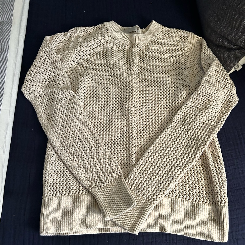 Everlane Beige Open-Knit Crew Sweater